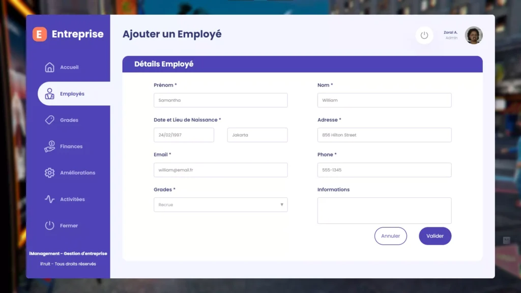 Boss Dashboard add Employee page