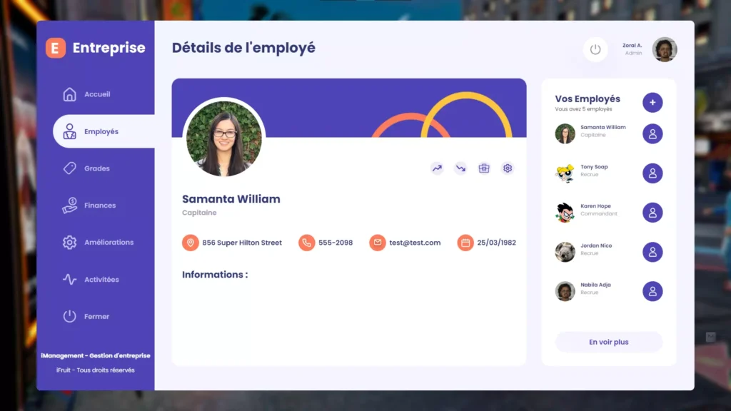 Boss Dashboard Employees details page