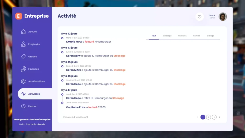 Boss Dashboard activites page
